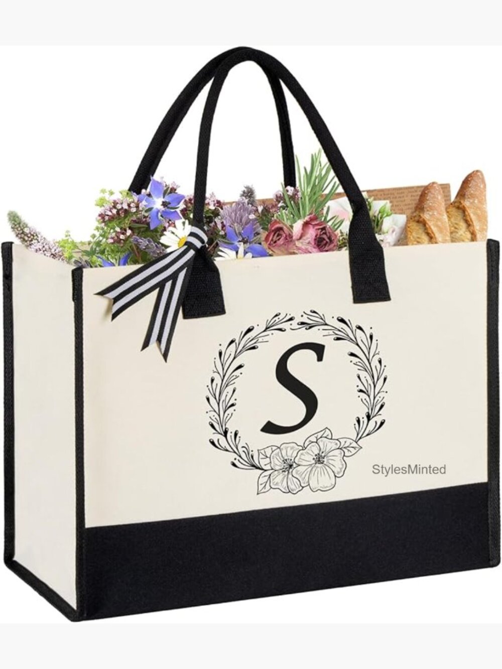 Large Canvas Tote Bag for Women, Monogrammed Beach Bag